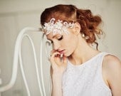 Bridal lace HeadPiece, Bridal Fascinator, Floral Hair Piece, Wedding Hair Accessory, headband, ivory, gold, rhinestones, pearls, lace