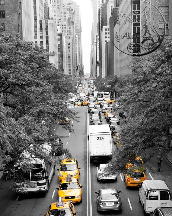 Yellow cab, New York Photography, Tudor City Yellow Cab, NYC art, black and white, New York urban decor, for teens, 8'x10', 8'x12'