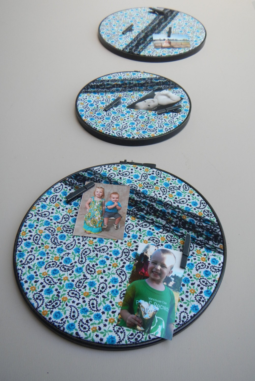 Embroidery Hoop Wall Decor, Picture Frame / Hanging Collage made from Repurposed / Upcycled Materials