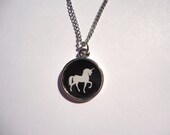 Magical Unicorn Necklace-Silver Metal-Black/White