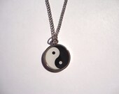 Yin Yang Lucky Charm Necklace-Silver Metal-Black/White