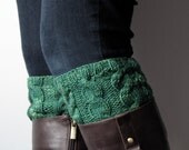 Made to Order Emerald Merino Wool Knitted Boot Cuffs - Hand Knit Boot Topper with Cable Design