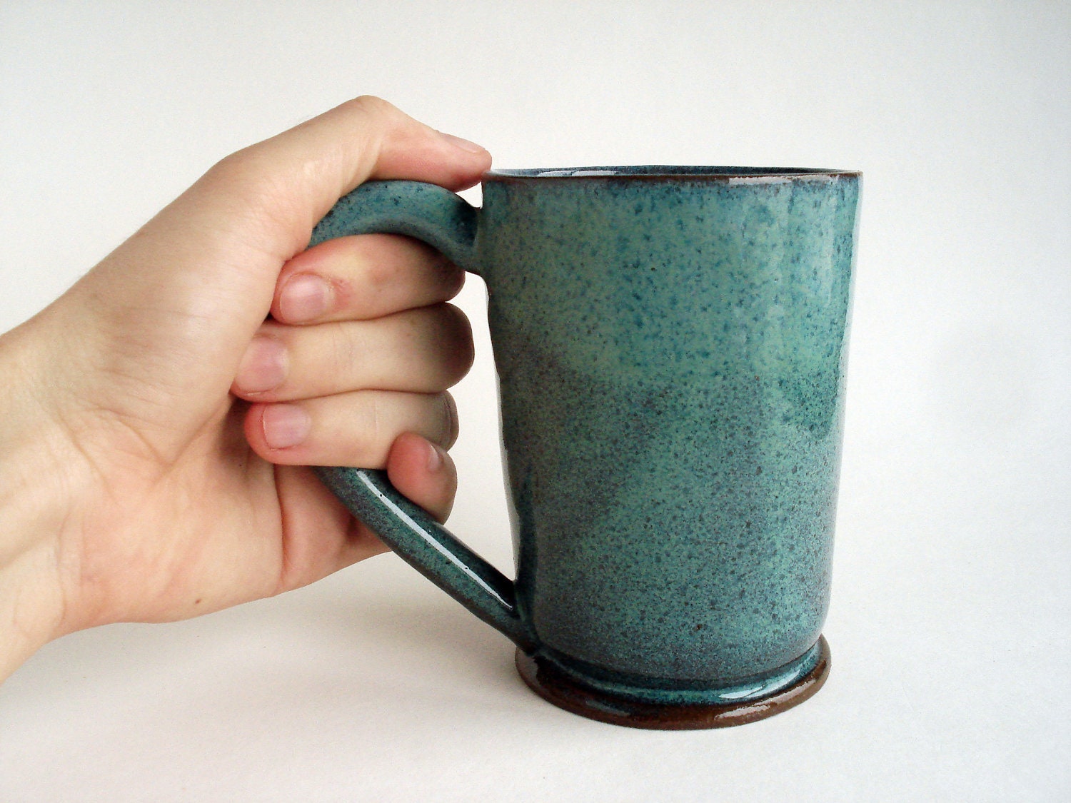 Teal pottery mug: handmade blue green cup