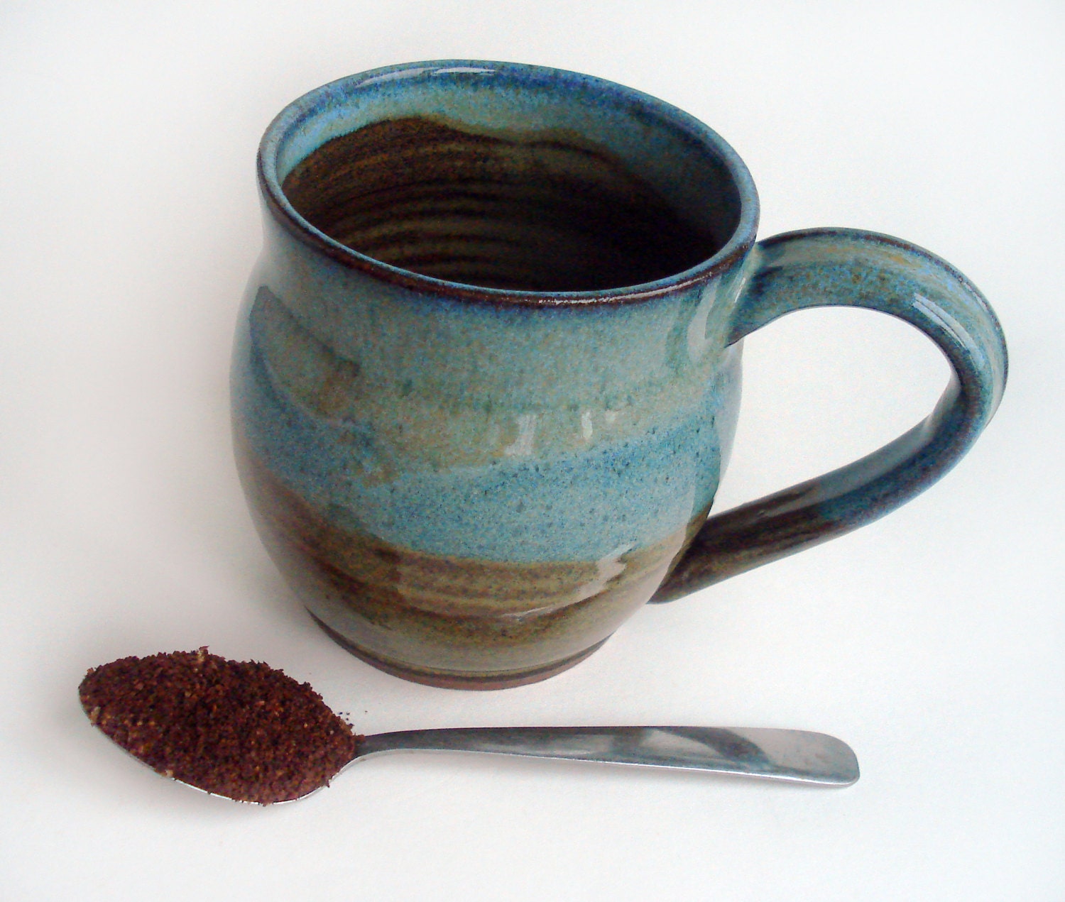 Handmade ceramic mug: Blue and brown wheel thrown stoneware