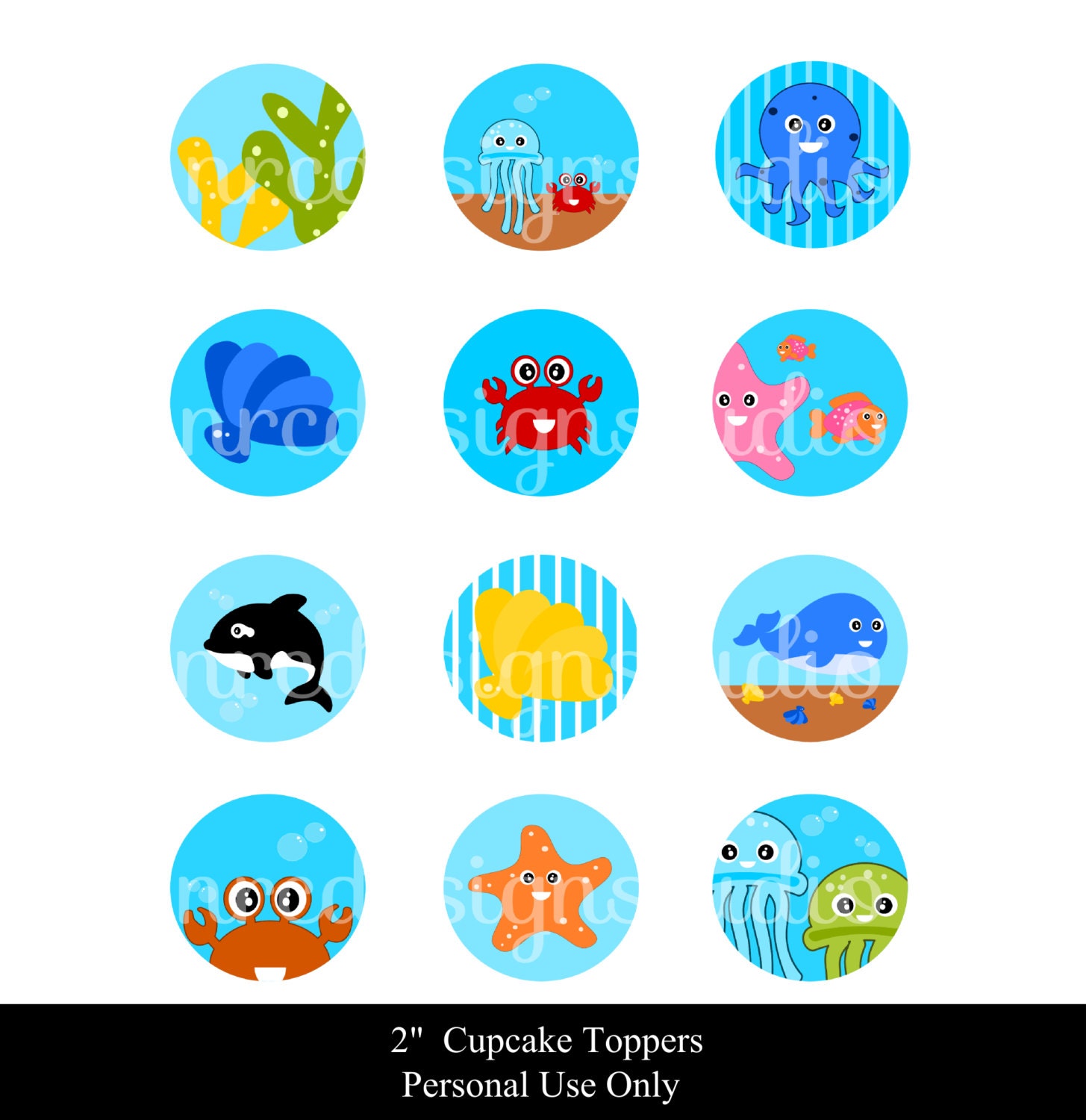 Printable Sea Creatures Cupcake Toppers. Personal Use Il_570xn