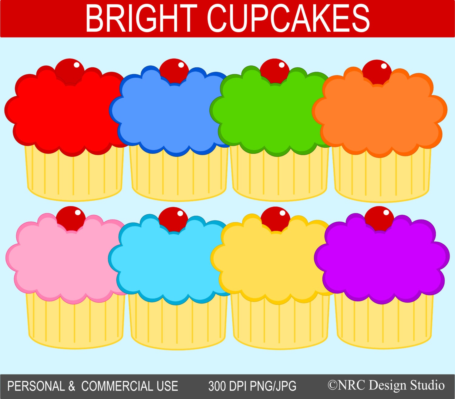 Bright Cupcakes Clip Art Graphics - Digital Clipart Commercial Use - Instant Download Il_570xn