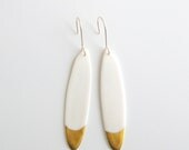 N o a - Long dainty earrings - White & gold - Porcelain jewelry - 14K Goldfilled earwires - Calliope Collection
