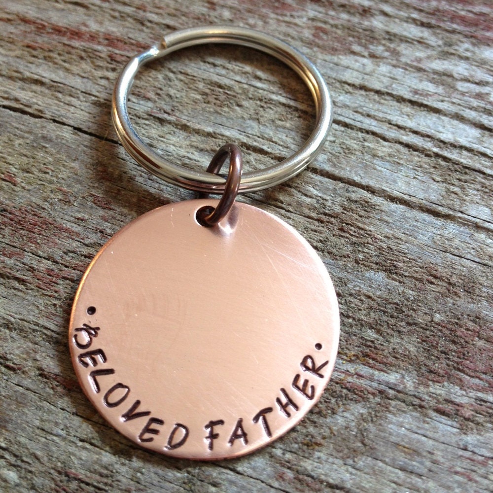 Beloved Father Keychain, Key Chain for Dads in Brass, Copper, or Nickel Silver for Father's Day