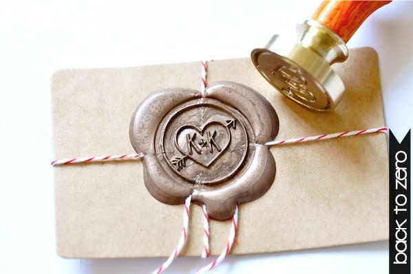 Custom Wax Seal Stamp - Initials Heart & Arrow x 1