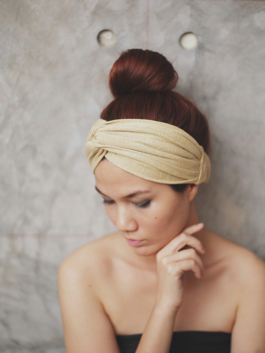 La Luna, Extra wide Turban Twist Headband - Glister Metallic Gold - 1st Anniversary 20-40%OFF