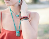 gypsy- colorful ribbon fringe and leather bracelet