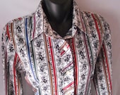 VIntage 70s 80s Floral Striped Button Front Striped Ugly Wild Printed Retro Fun Party Shirt The Wilroy Traveler New York