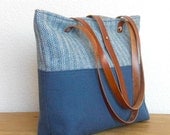 Limited edition Two tone Tote Bag - Blue - Herringbone wool and blue canvas