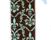 Bookmarks Buy 1 Get 2 Free Blue and Brown Damask Fleur de Lis Pattern with initial Handmade