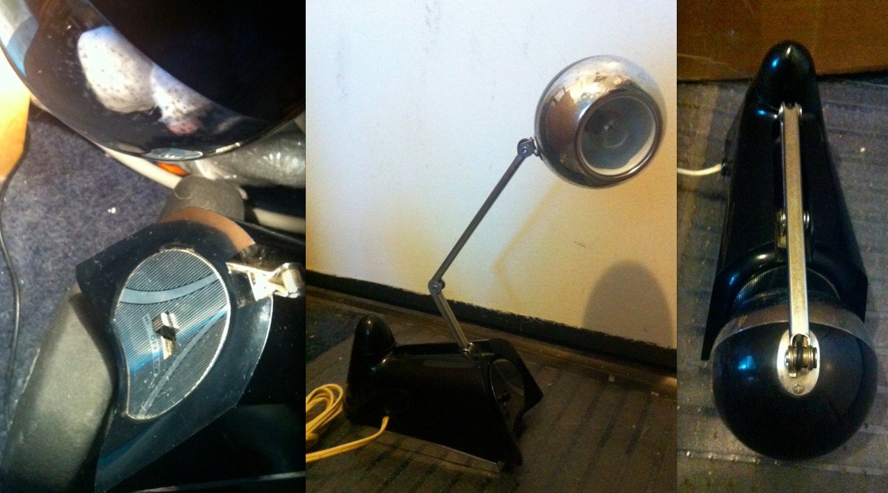 MID CENTURY BLACK Hamilton Eames era space age atomic orb eyeball articulating telescoping lamp Made in Japan