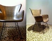 LAWRENCE PEABODY for SELIG Charcoal Gray Wingback Fiberglass Chair Eames era Mid Century Modern 1950s Arm Chair extremely rare
