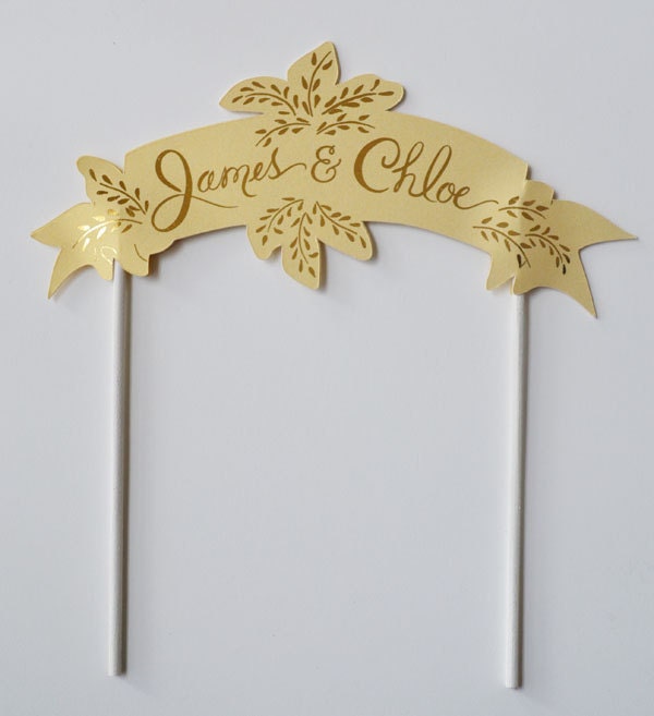 Gold Custom Wedding Cake Topper Bride and Groom Handpainted Names
