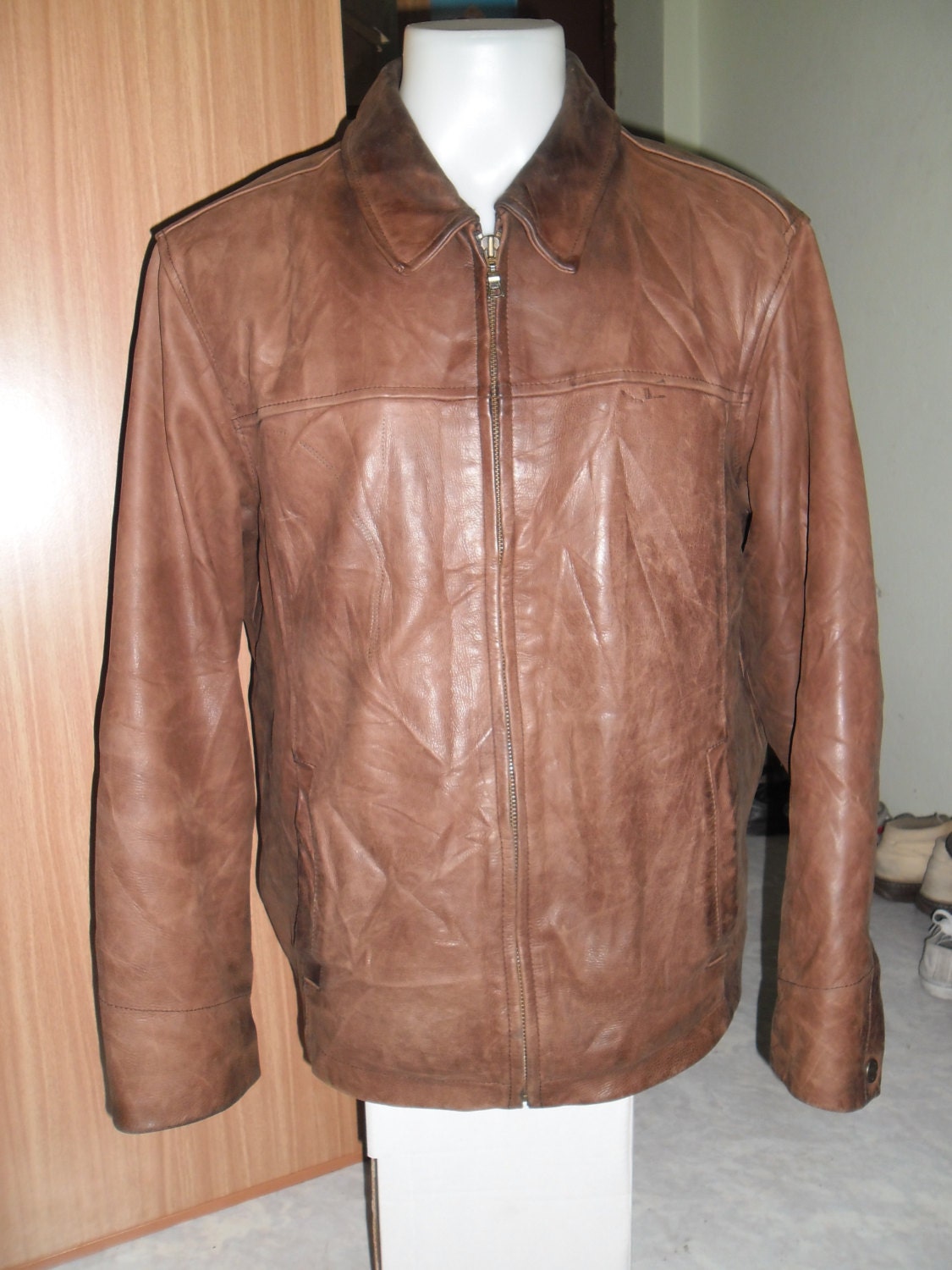 VTG Stunning 90's Eddie Bauer Brown Jacket Genuine Leather,Motorcycle, Biker sport coat , usa ,Rare Excellent Condition