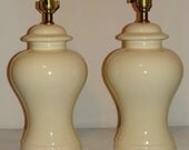 LARGE Pair Vintage Ginger Jar Lamps Matching Asian Hollywood Regency LAMP Set Ivory