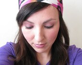 Ikat Headwrap, Head scarf, Magenta, white, black, blue, fabric tie headband