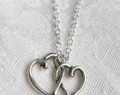 Double Entwined Heart Charm necklace - Sterling Silver Chain with Antiqued Heart Charm - Valentine's Day gift