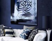 Home decor oil painting canvas print black white navy blue gray interior design wall art, arabic calligraphy Print Canvas Artwork