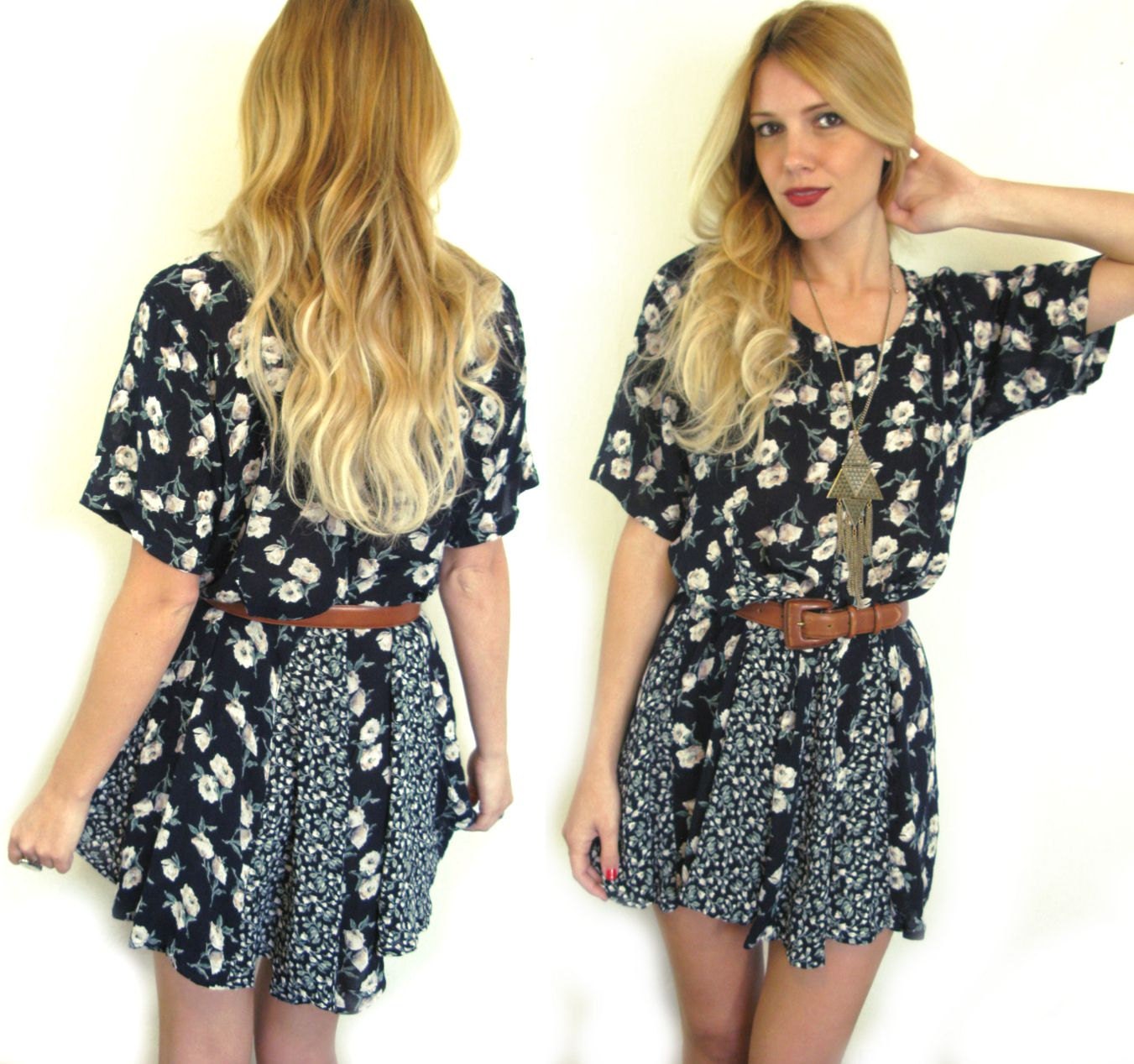 Vtg 90s Floral GRUNGE Mini Baby Doll Dress Women's