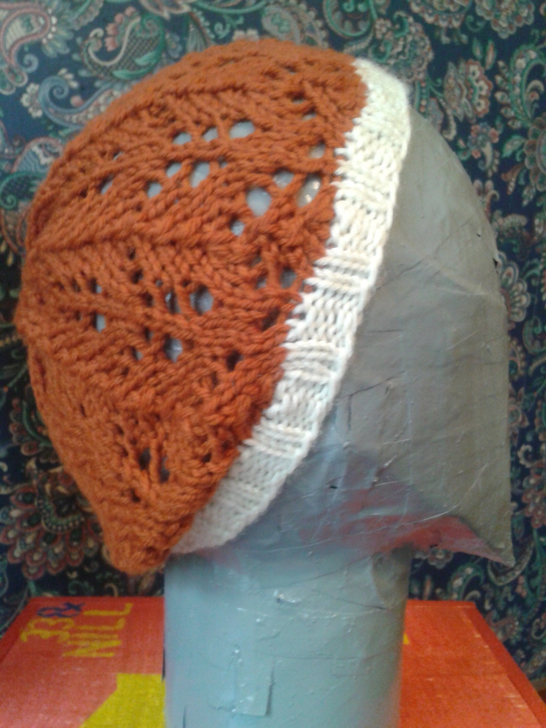 Burnt Orange Lacy Knit Beret
