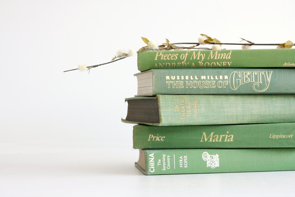 Spring Green Book Collection - Decorative Book Decor -  Vintage Books - Green Books - Leaf - Shades of Green -  Spring Decor