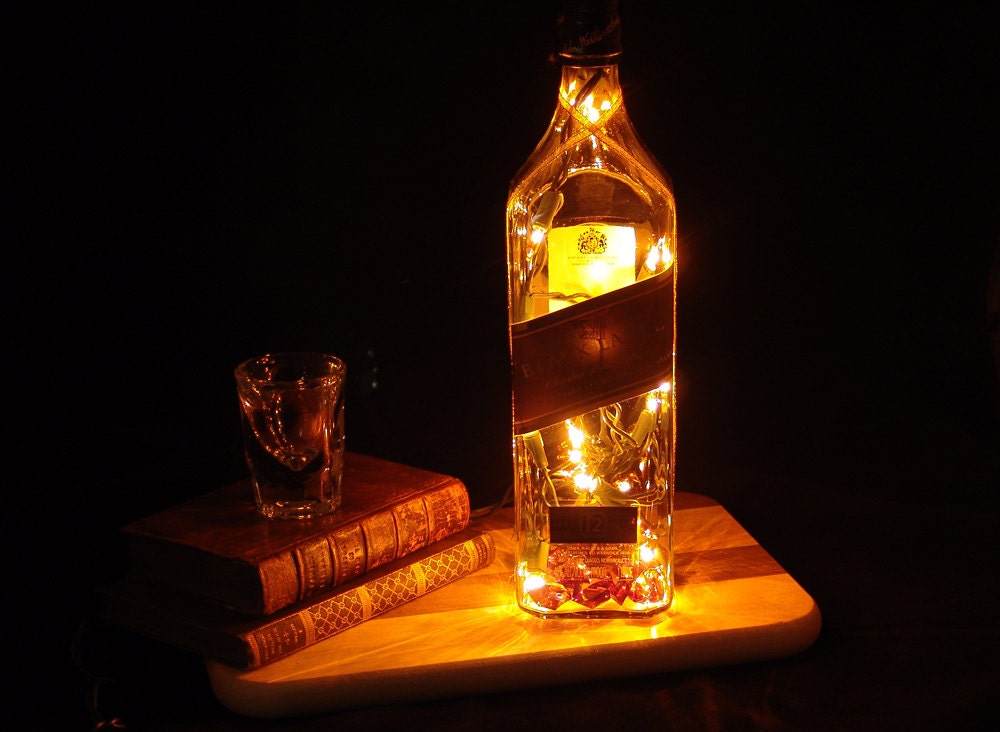 Johnnie Walker Black Label Whisky Light Up Liquor Bottle - Lighted Decorated Bottle / Lamp / Bar / Party / Night Light