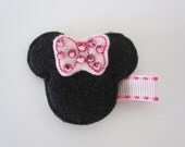 Pink Minnie Mouse Felt Baby Hair Clip - Alligator Clip - Baby Hair Bow - Newborn, infant, toddler Hair Clip
