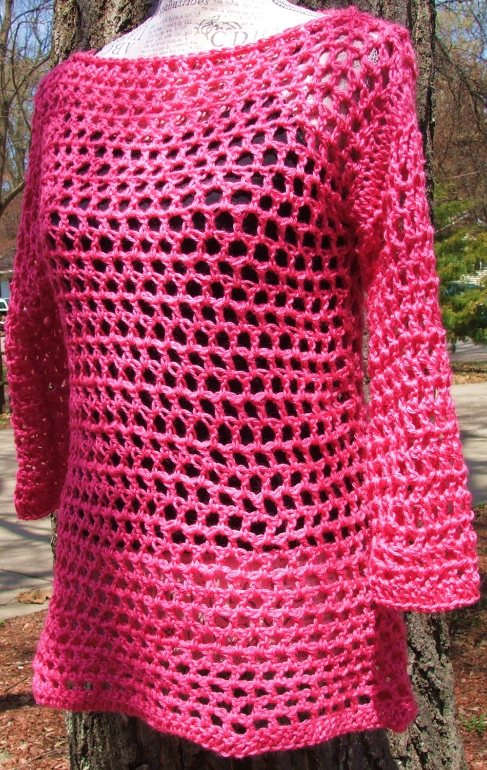 Crochet Hot Pink Summer Sweater. Swimsuit Cover. Beach Coverup. Kathleen's Summer Pullover. Size Medium