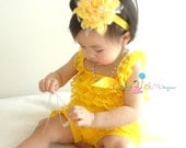 Spring Yellow Petti lace Romper, baby clothing, newborn romper, baby girls birthday outfit, Photography props, baby romper, Spring outfit