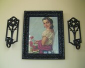Upcycled Regency Romantic Goth Black Gloss Wall Sconces-Pair of Wall Sconces-Wall Hanging Candle Holders-Home Decor