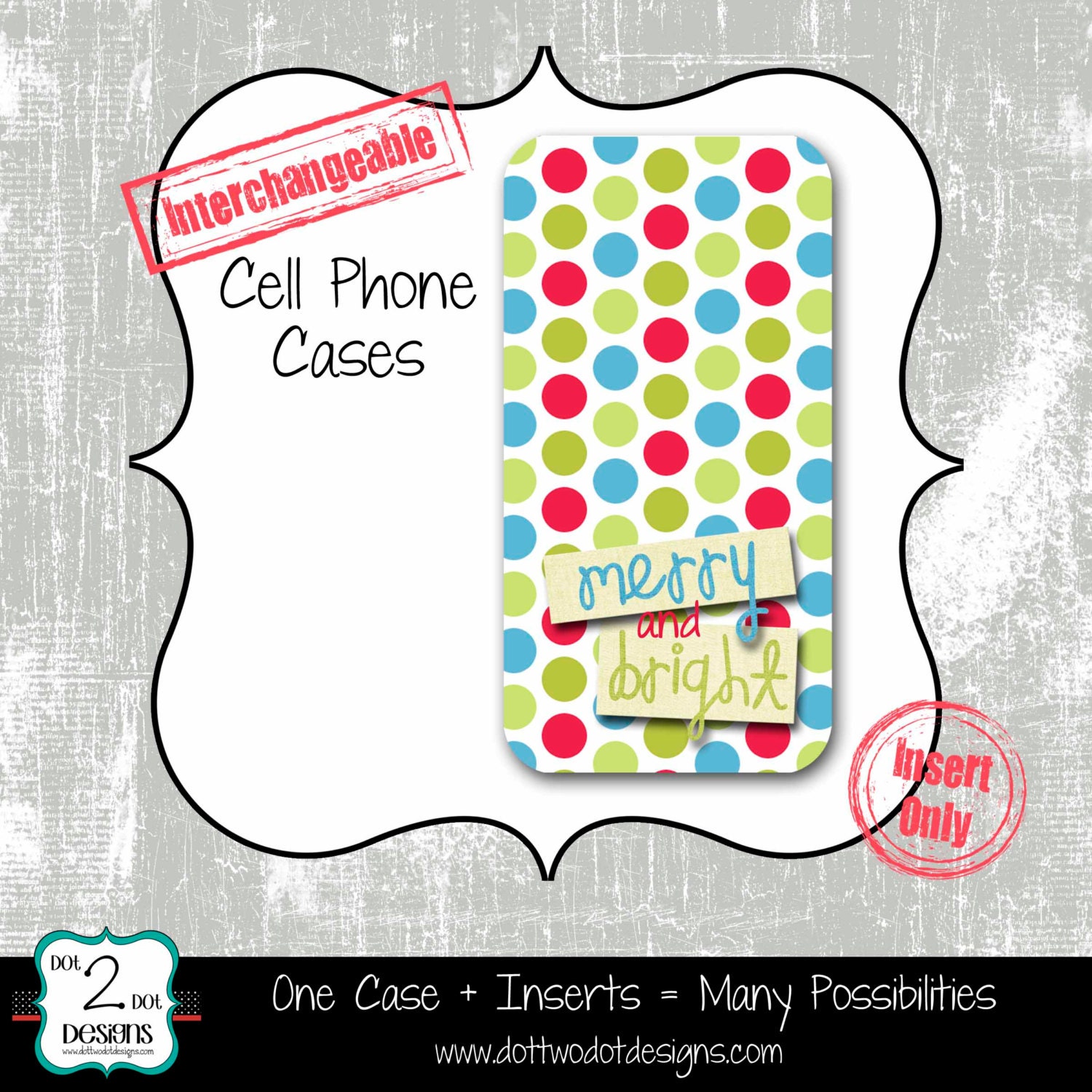 iPhone 4 / 4S / 5 and Galaxy S3 / SIII Interchangeable Insert for Bumper Cases - INSERT ONLY - Christmas Polka Dots - Merry and Bright