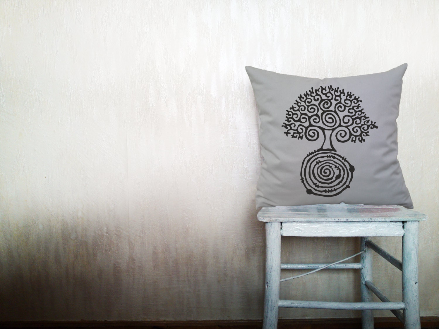 Tree of life pillow decorative throw pillow cover gray cotton toss pillow case hand painted cushion rustic bedding set 18x18 inches ohtteam