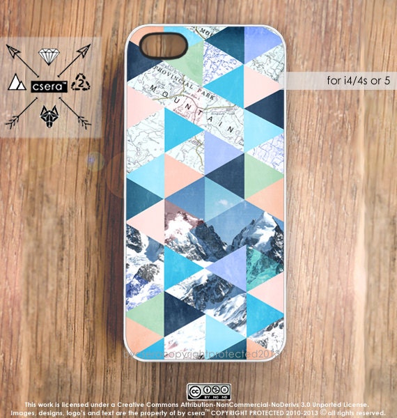 Pastel iPhone 5 Case, Geometric Mountain iPhone 4 & 4S Case, Photo iPhone Case, iPhone 5 Cover - Hard Plastic or Soft Rubber Case