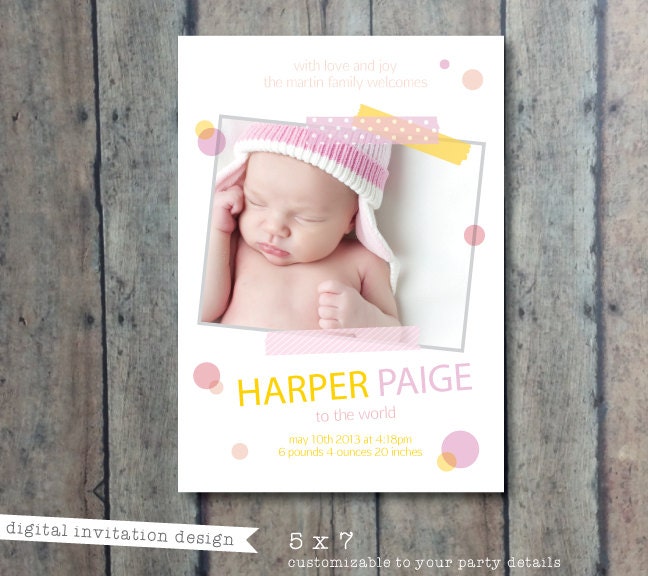 Baby announcement card - Birth announcement card - new baby announcement card digital photo card - baby announcement with photo