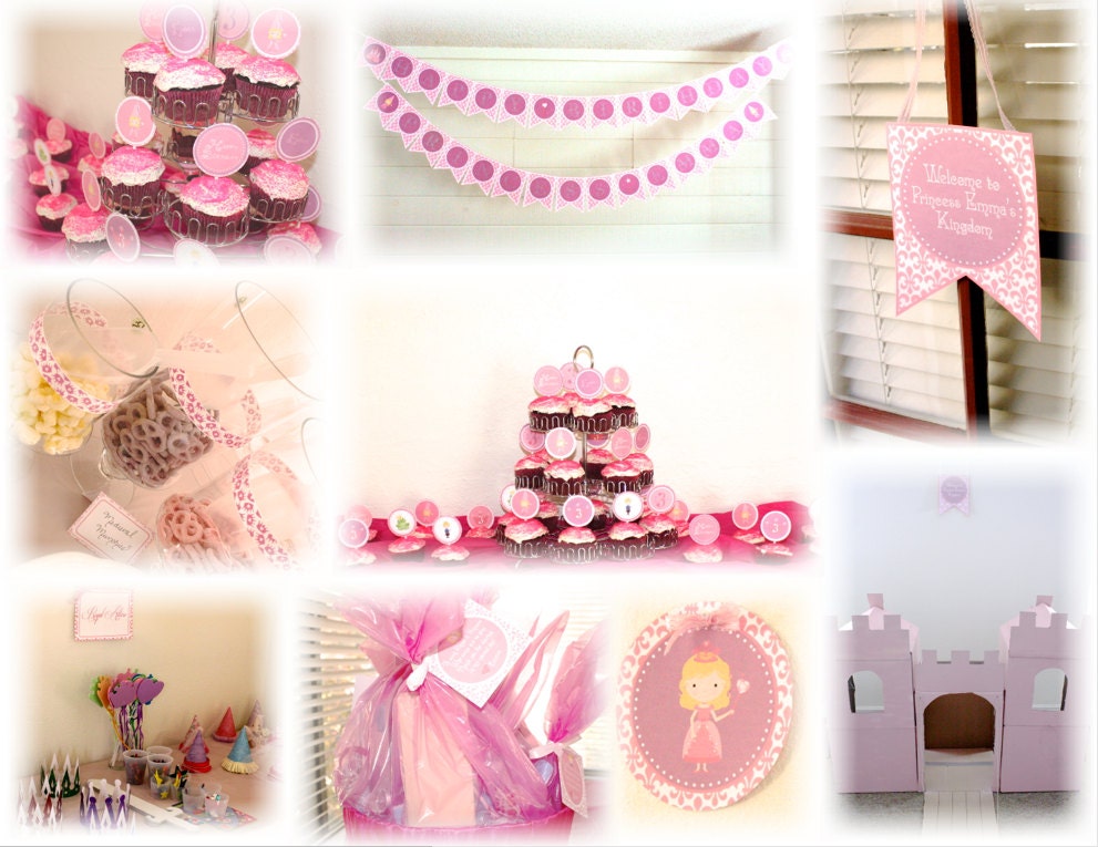 Pink Princess Birthday Party Printable Decoration Pack Personalized, Custom in PDF Format, Pink and Purple Il_170x135