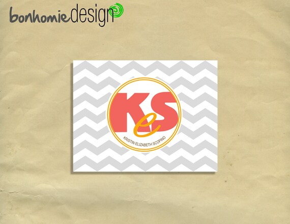 Personalized Printable MODERN MONOGRAM Notecards Stripes or Chevron 4.25x5.5" Il_570xn