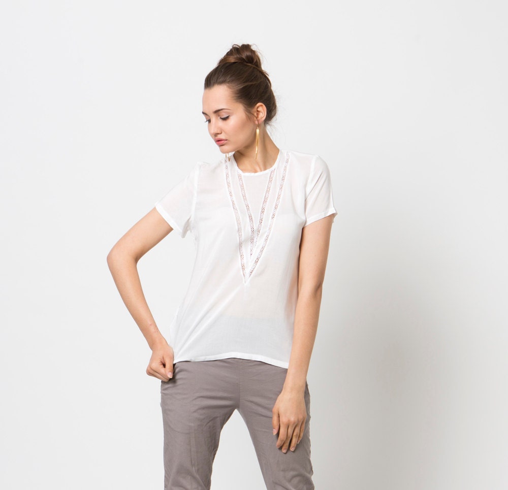 White Lace Shirt , White Blouse, Women Shirt, Spring Fashion