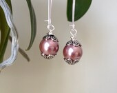 Roman Style Earrings - Mauve Earrings - Romantic Earrings - Kidney Wire Earrings - Silver Earrings - Simple Jewelry