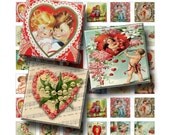 Vintage Valentine - Digital Collage Sheet  - 1 inch (1 x 1)  - INSTANT DOWNLOAD - Buy 2 Get 1 Free - Sale