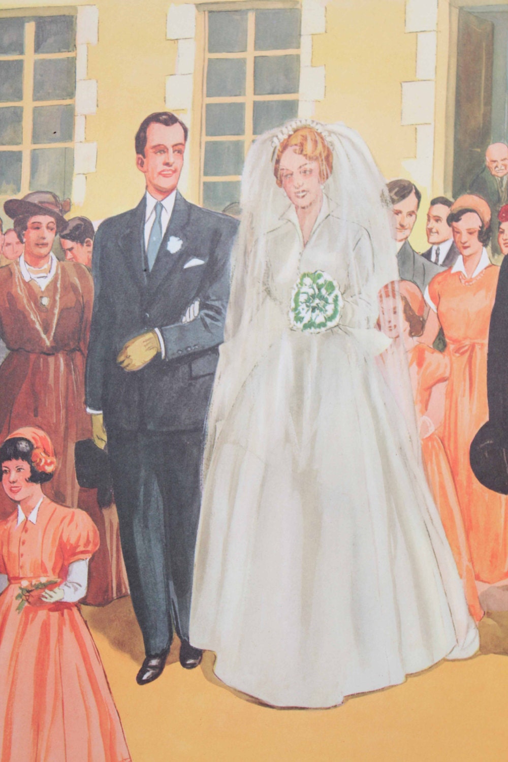 Vintage French school poster. Double sided . 1950's - A Marriage, exit City Hall - The New Year Gifts under the Mistletoe