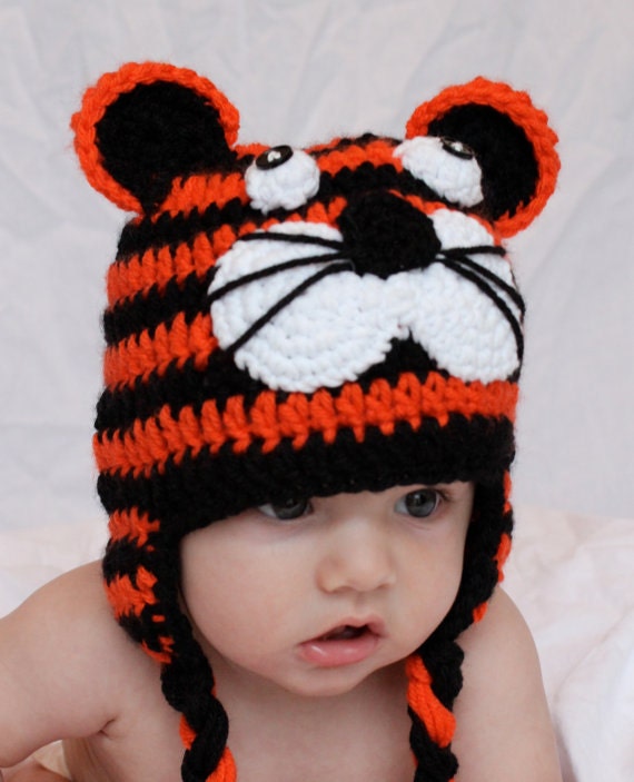 Cincinnati Bengals Tiger Crochet Earflap Hat - Sizes 0-3 months through 6-12 months