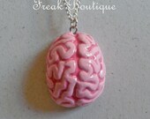 Handmade Light Pink Human Brain Necklace Pendant (Polymer clay, Fimo, Horror)