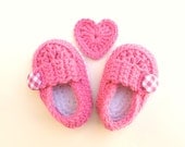 Pink baby shoes, Baby Girl Shoes, Cute button loafers, Baby Booties, Baby Shower gift, Baby shoes in Blossom pink and white trim.