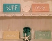 Beach Surf Sand Relax Signs, Beach Signs on Upcycled Pallet Wood, Distressed Beach Signs,  Set of 4
