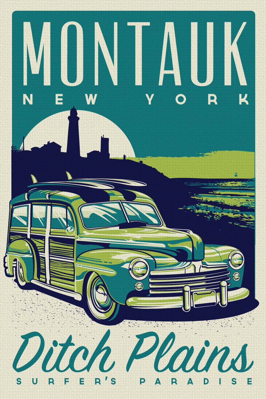 Montauk Ditch Plains Surfer's Paradise Retro Vintage Surf Poster Screen Print new york - Etsy