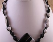 Black Agate and White Howlite Macrame Necklace
